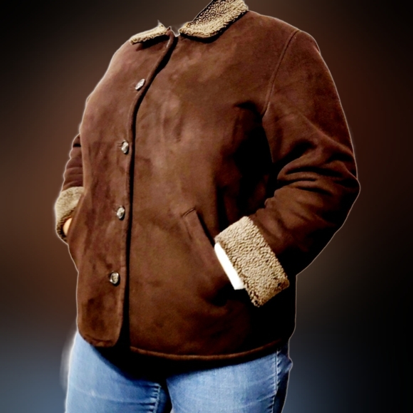 Orvis Women's Faux Suede Sherpa Jacket Brown Chocolate Lightweight, Large - Picture 11 of 16